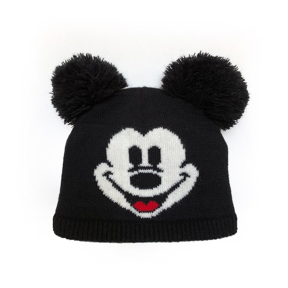 Mickey Mouse Disney black beanie hat with pom poms